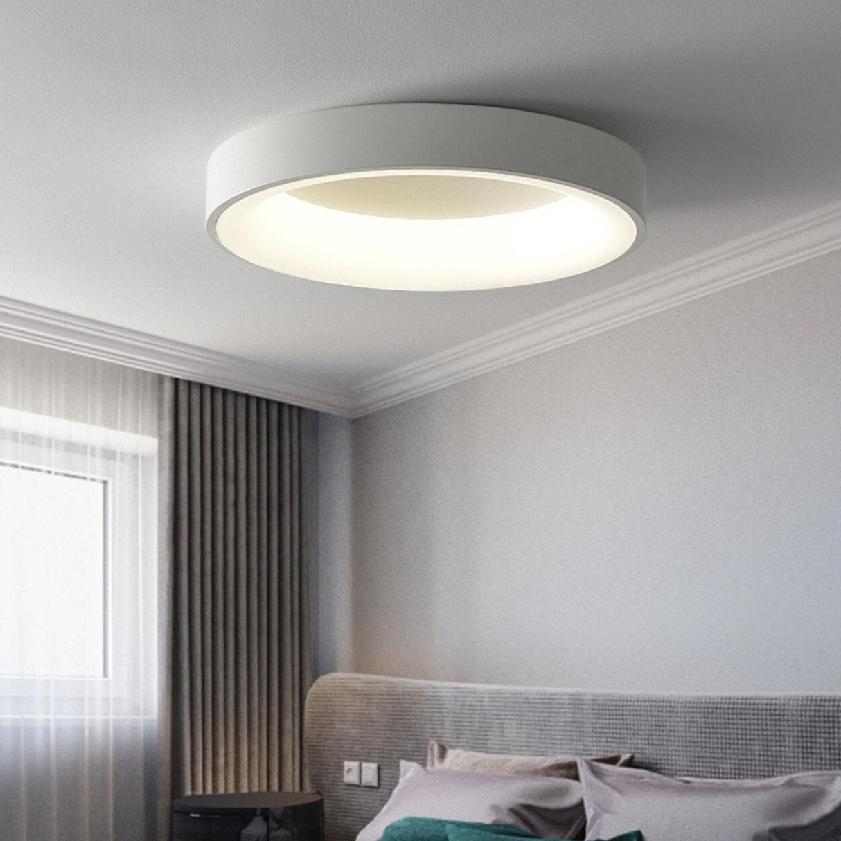 Bedroom White Round LED Flush Mount Ceiling Fixture Image - 3