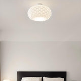 Bedroom White Scales Drum Flush Mount Ceiling Light Image - 1