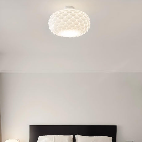 Bedroom White Scales Drum Flush Mount Ceiling Light Image - 1