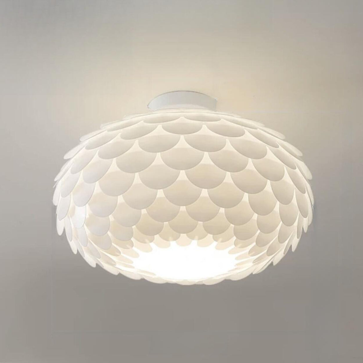 Bedroom White Scales Drum Flush Mount Ceiling Light Image - 4