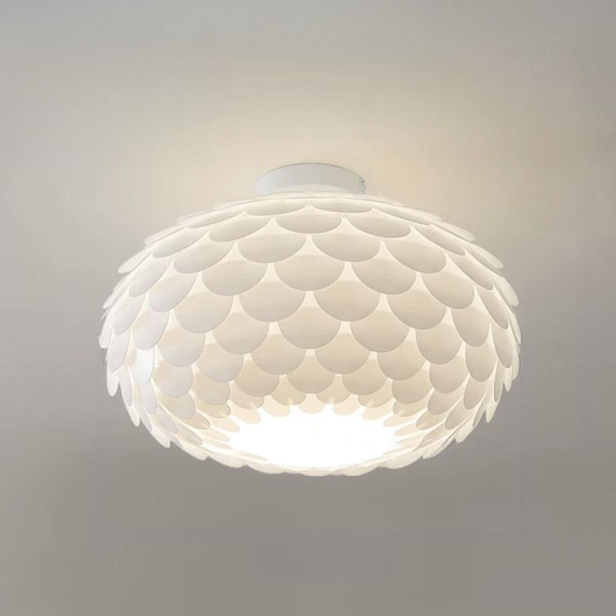 Bedroom White Scales Drum Flush Mount Ceiling Light Image - 6