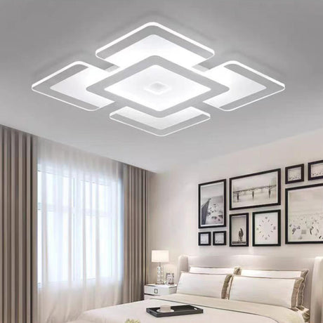 Bedroom White Square LED Flush Mount Ceiling Light Image - 1