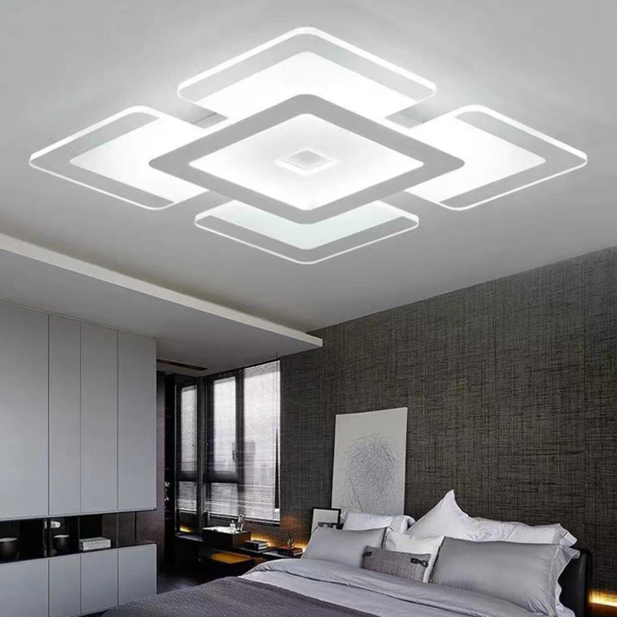 Bedroom White Square LED Flush Mount Ceiling Light Image - 3