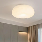 Bedroom White Stripe Drum Flush Mount Ceiling Lamp Image - 2