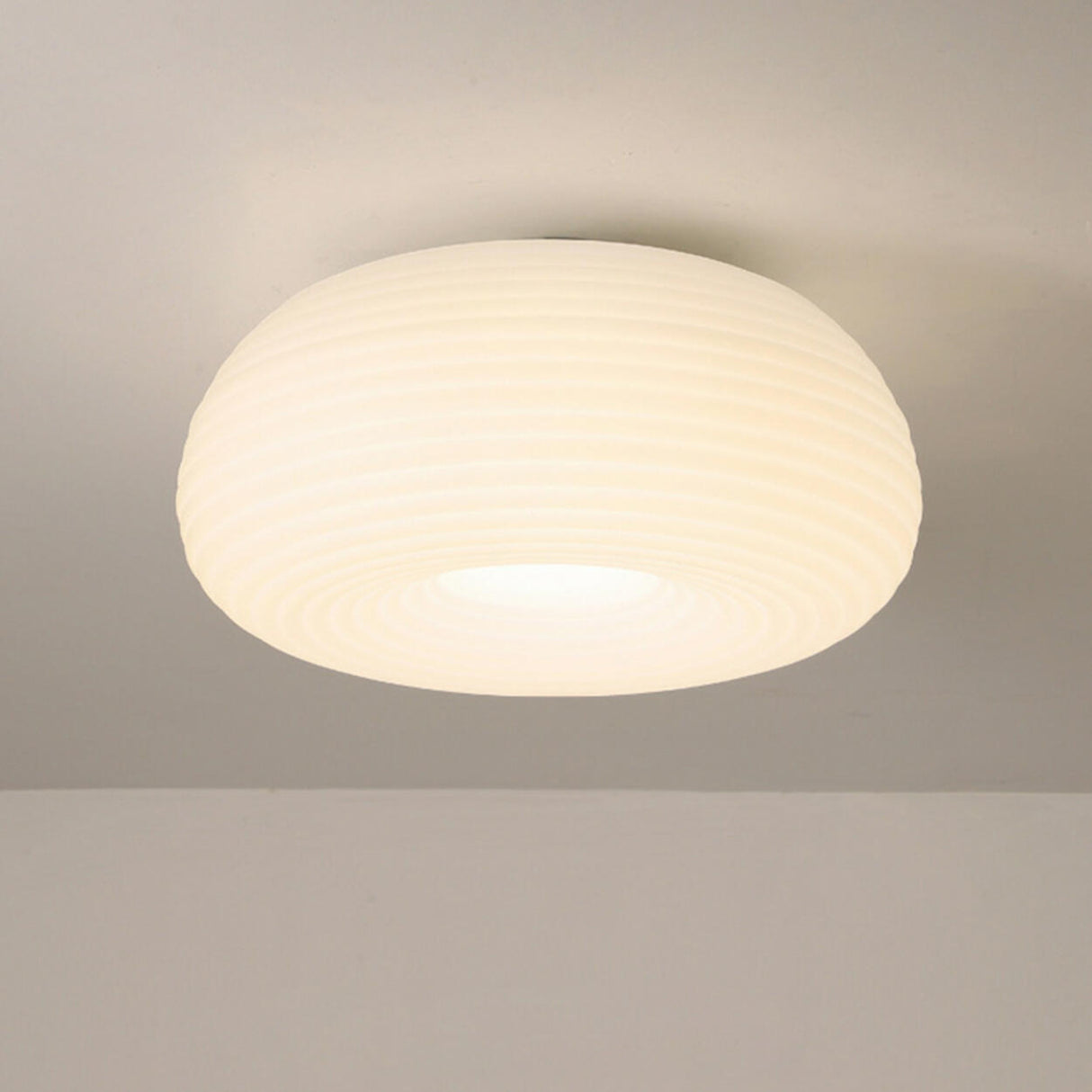 Bedroom White Stripe Drum Flush Mount Ceiling Lamp Image - 4