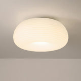 Bedroom White Stripe Drum Flush Mount Ceiling Lamp Image - 4