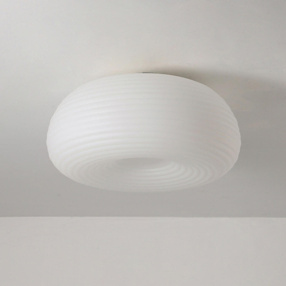 Bedroom White Stripe Drum Flush Mount Ceiling Lamp Image - 6