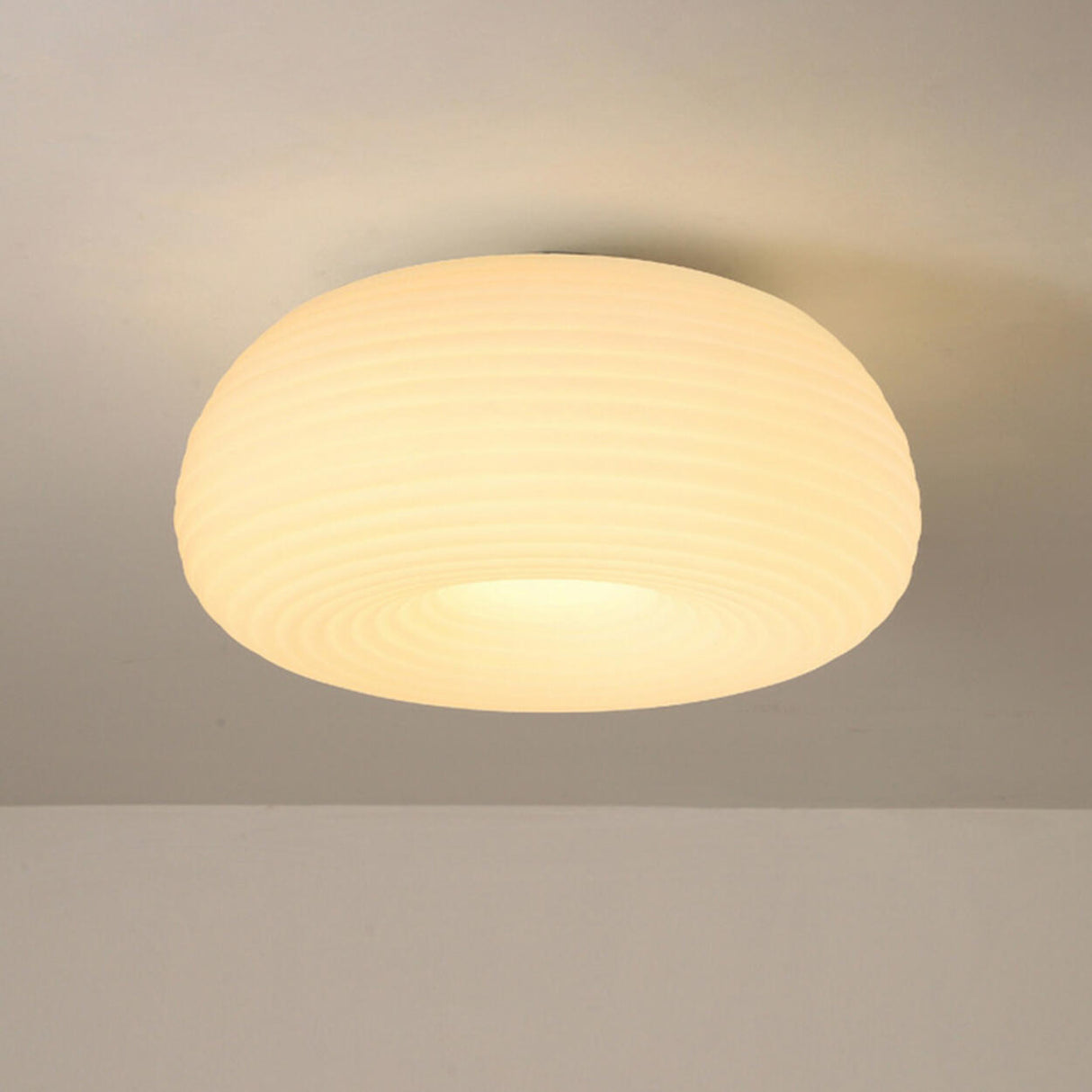 Bedroom White Stripe Drum Flush Mount Ceiling Lamp Image - 7