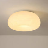 Bedroom White Stripe Drum Flush Mount Ceiling Lamp Image - 7