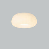 Bedroom White Stripe Drum Flush Mount Ceiling Lamp Image - 8