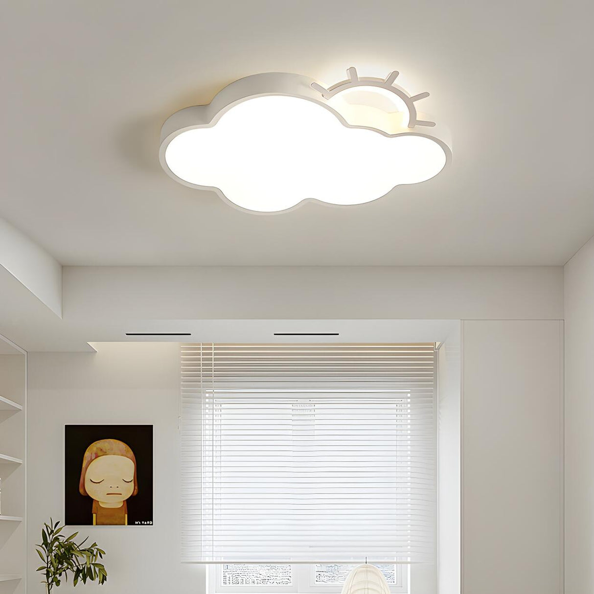 Bedroom White Sun Cloud LED Flush Mount Ceiling Light Image - 1