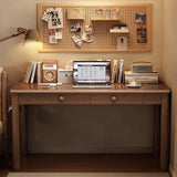 Bedroom Wood Brown Desk Set with Drawers and Peg Board Image - 1