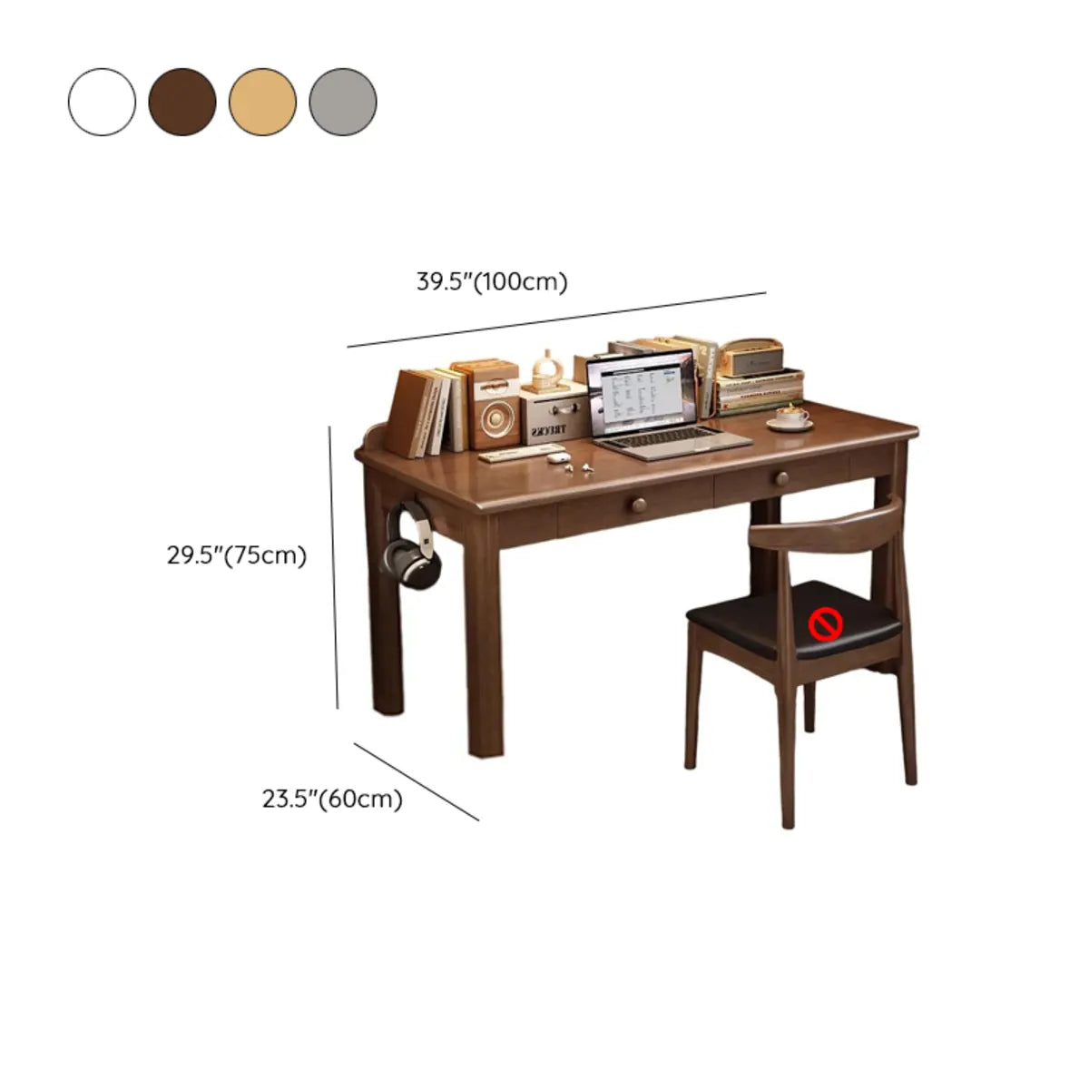 Bedroom Wood Brown Desk Set with Drawers and Peg Board 