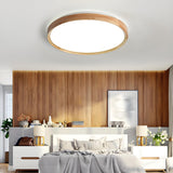 Bedroom Wood Brown Round LED Flush Mount Ceiling Light Image - 1