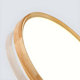 Bedroom Wood Brown Round LED Flush Mount Ceiling Light Image - 11