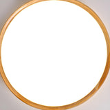 Bedroom Wood Brown Round LED Flush Mount Ceiling Light Image - 12