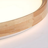 Bedroom Wood Brown Round LED Flush Mount Ceiling Light Image - 13