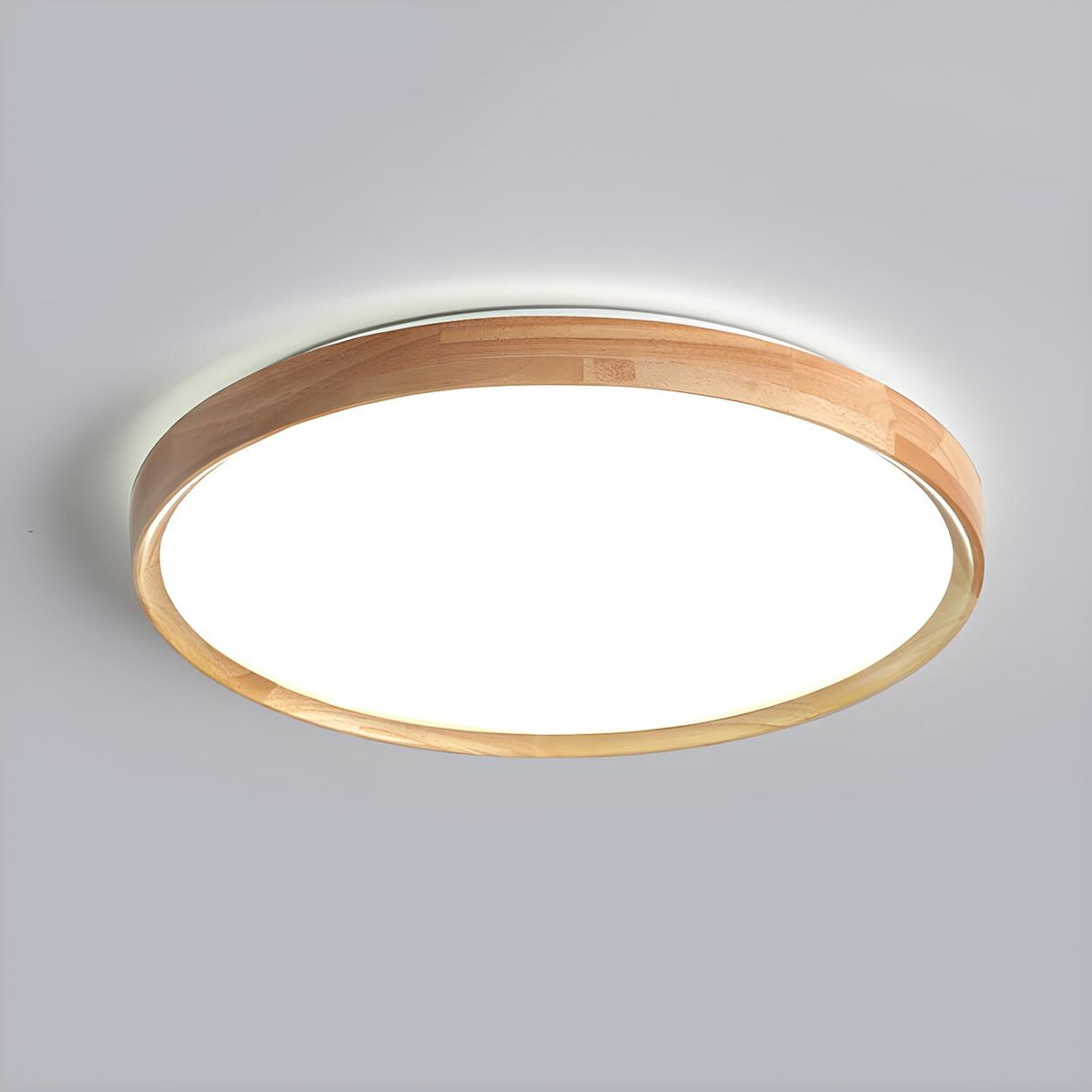 Bedroom Wood Brown Round LED Flush Mount Ceiling Light Image - 2