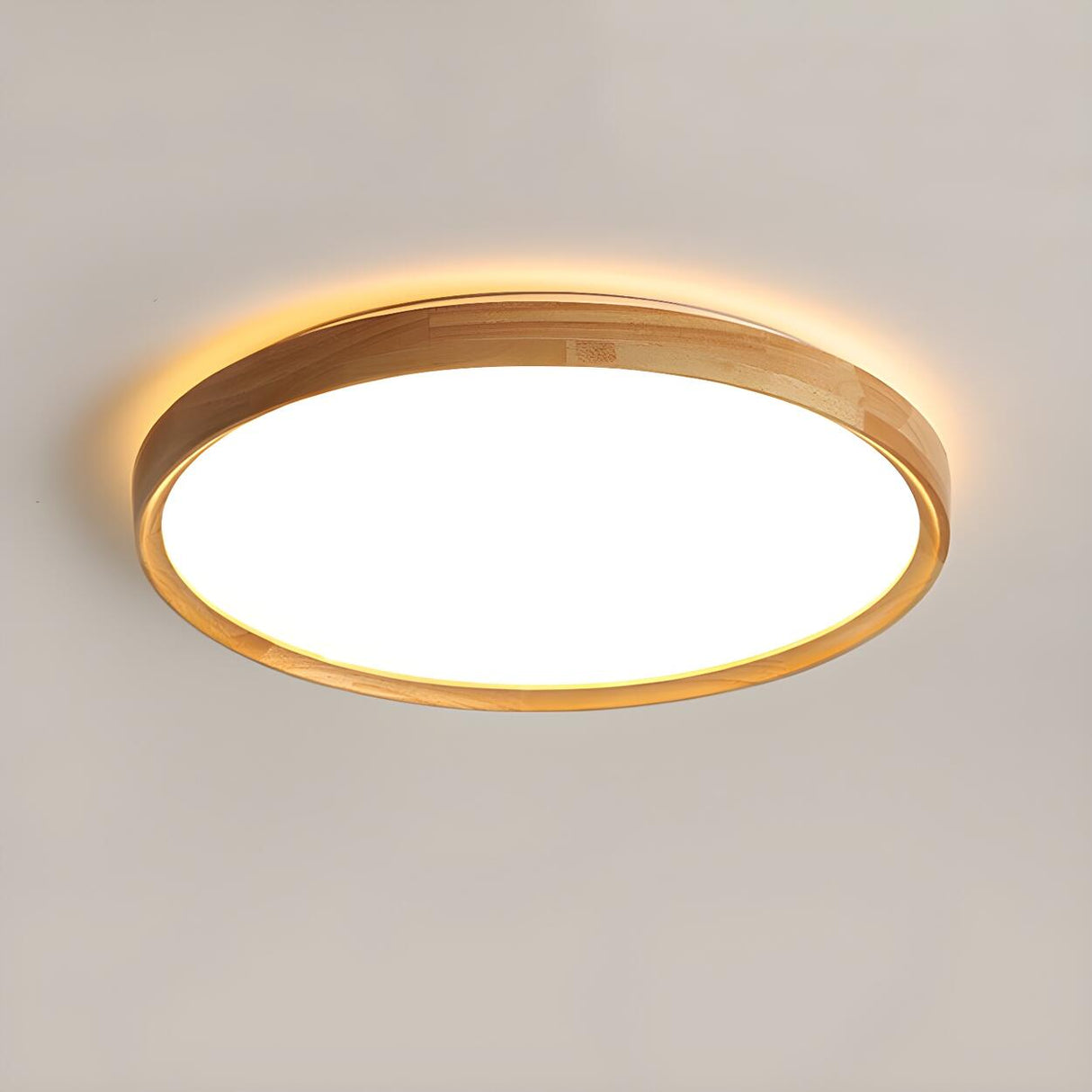 Bedroom Wood Brown Round LED Flush Mount Ceiling Light Image - 7