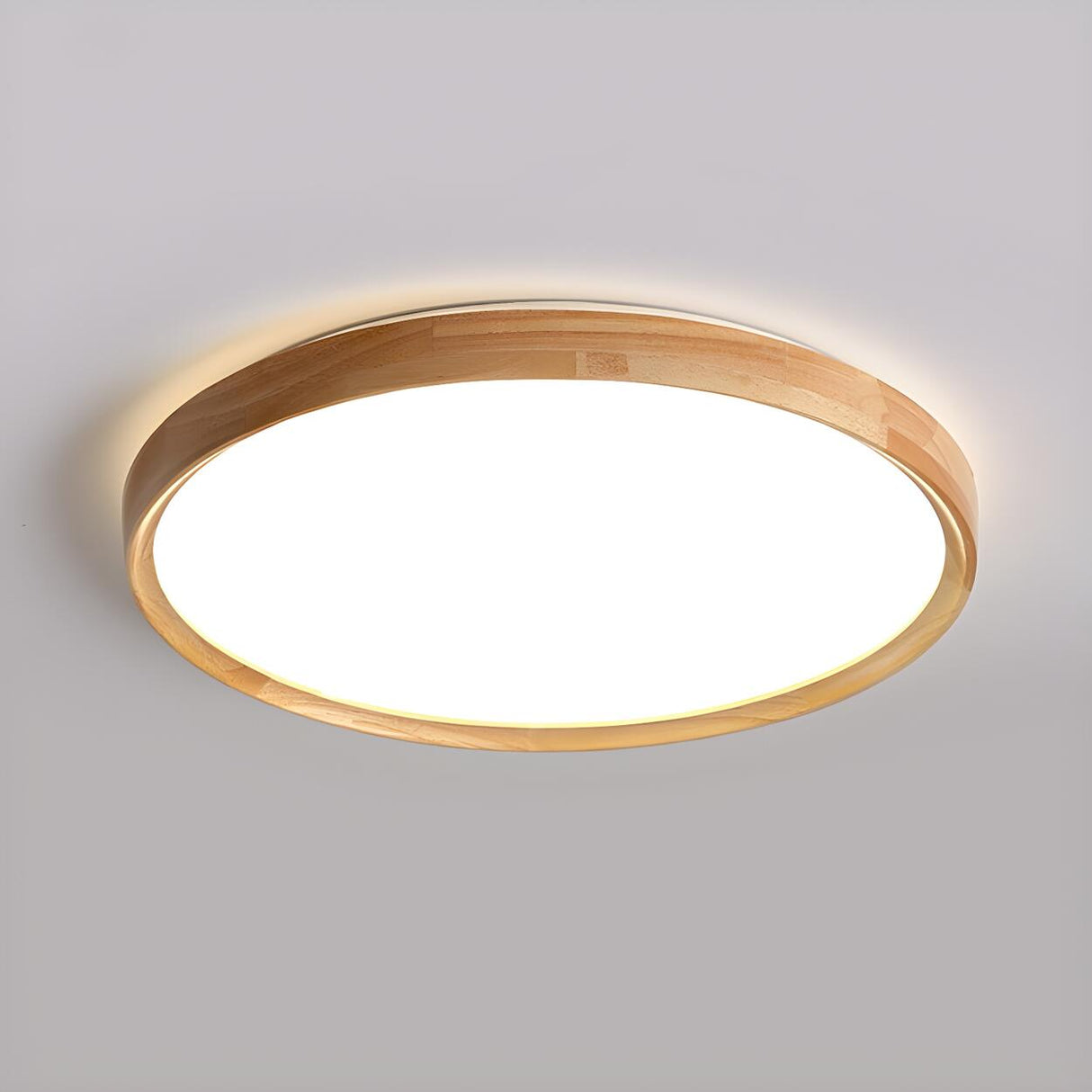 Bedroom Wood Brown Round LED Flush Mount Ceiling Light Image - 8