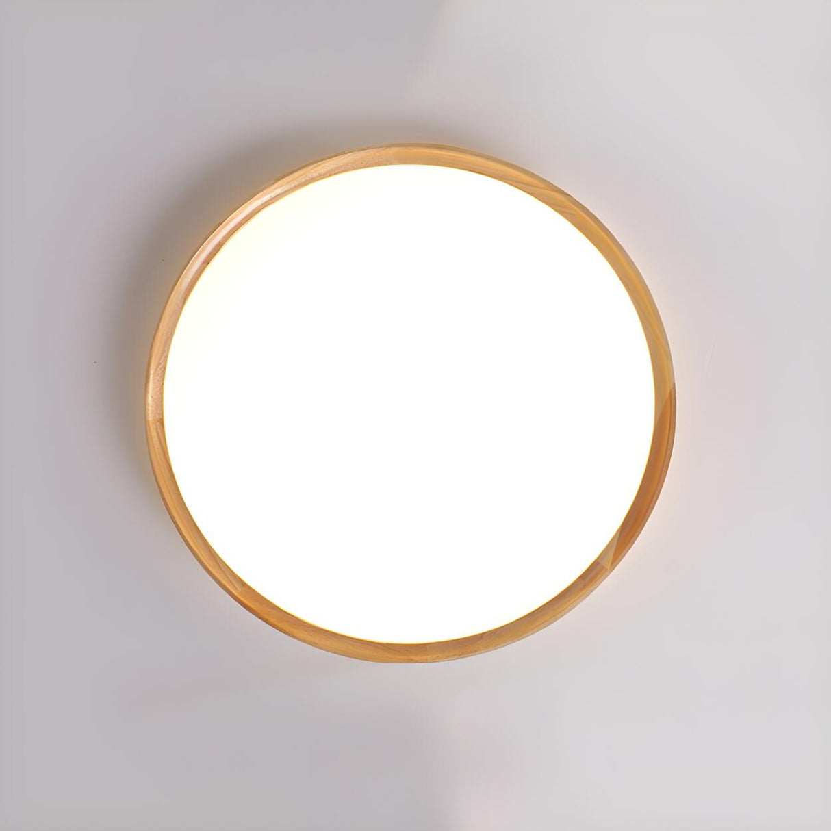 Bedroom Wood Brown Round LED Flush Mount Ceiling Light Image - 9