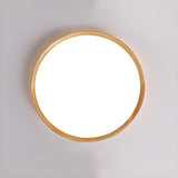 Bedroom Wood Brown Round LED Flush Mount Ceiling Light Image - 9