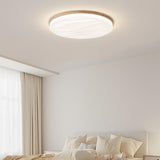 Bedroom Wood Circle White LED Flush Mount Ceiling Light Image - 1