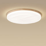 Bedroom Wood Circle White LED Flush Mount Ceiling Light Image - 11