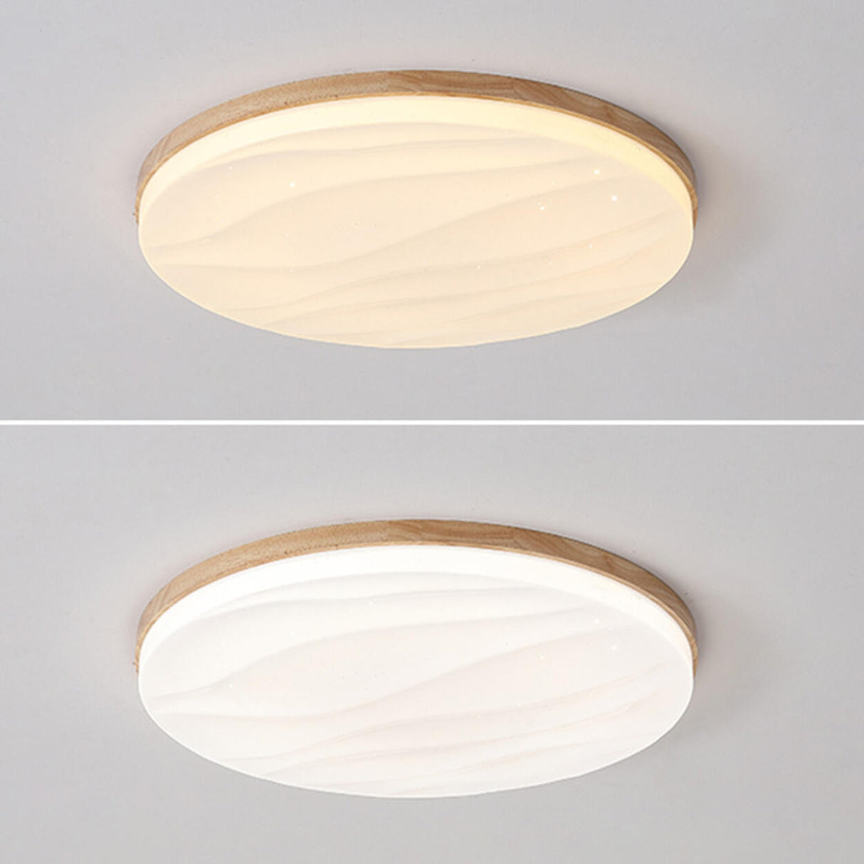 Bedroom Wood Circle White LED Flush Mount Ceiling Light Image - 12