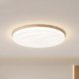 Bedroom Wood Circle White LED Flush Mount Ceiling Light Image - 16