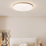 Bedroom Wood Circle White LED Flush Mount Ceiling Light Image - 4