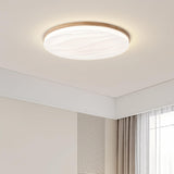 Bedroom Wood Circle White LED Flush Mount Ceiling Light Image - 6