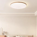 Bedroom Wood Circle White LED Flush Mount Ceiling Light Image - 8