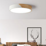 Bedroom Wood Circular White Flush Mount Ceiling Light Image - 1