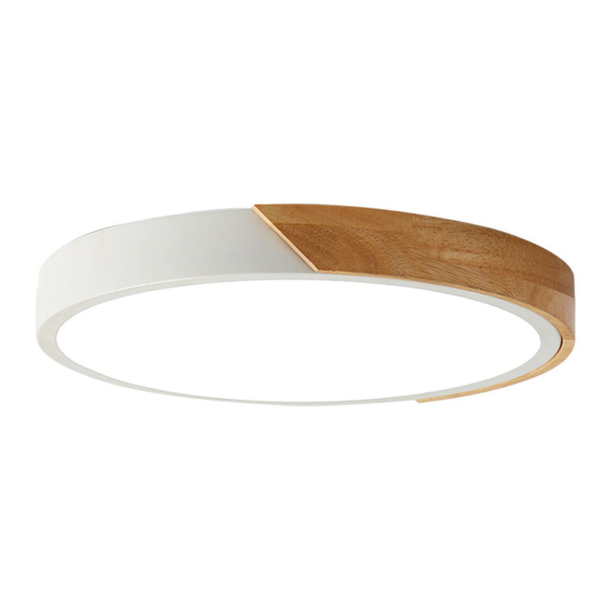 Bedroom Wood Circular White Flush Mount Ceiling Light Image - 10