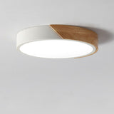 Bedroom Wood Circular White Flush Mount Ceiling Light Image - 11