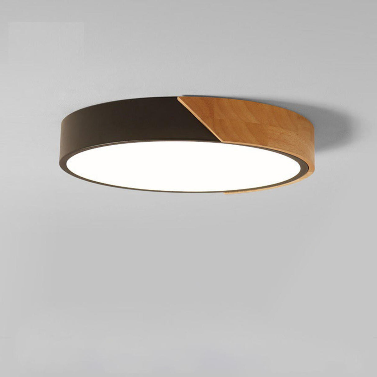 Bedroom Wood Circular White Flush Mount Ceiling Light Image - 13