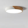 Bedroom Wood Circular White Flush Mount Ceiling Light Image - 2