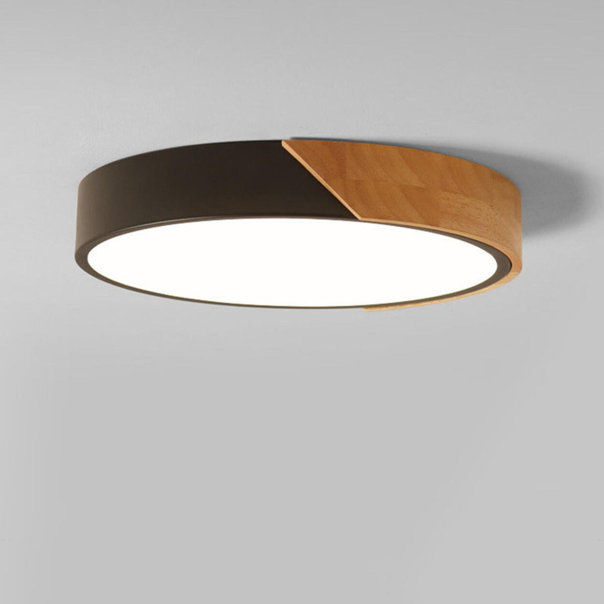 Bedroom Wood Circular White Flush Mount Ceiling Light Image - 3