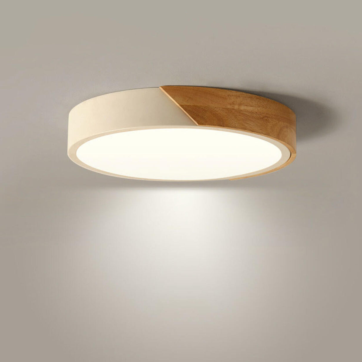 Bedroom Wood Circular White Flush Mount Ceiling Light Image - 4