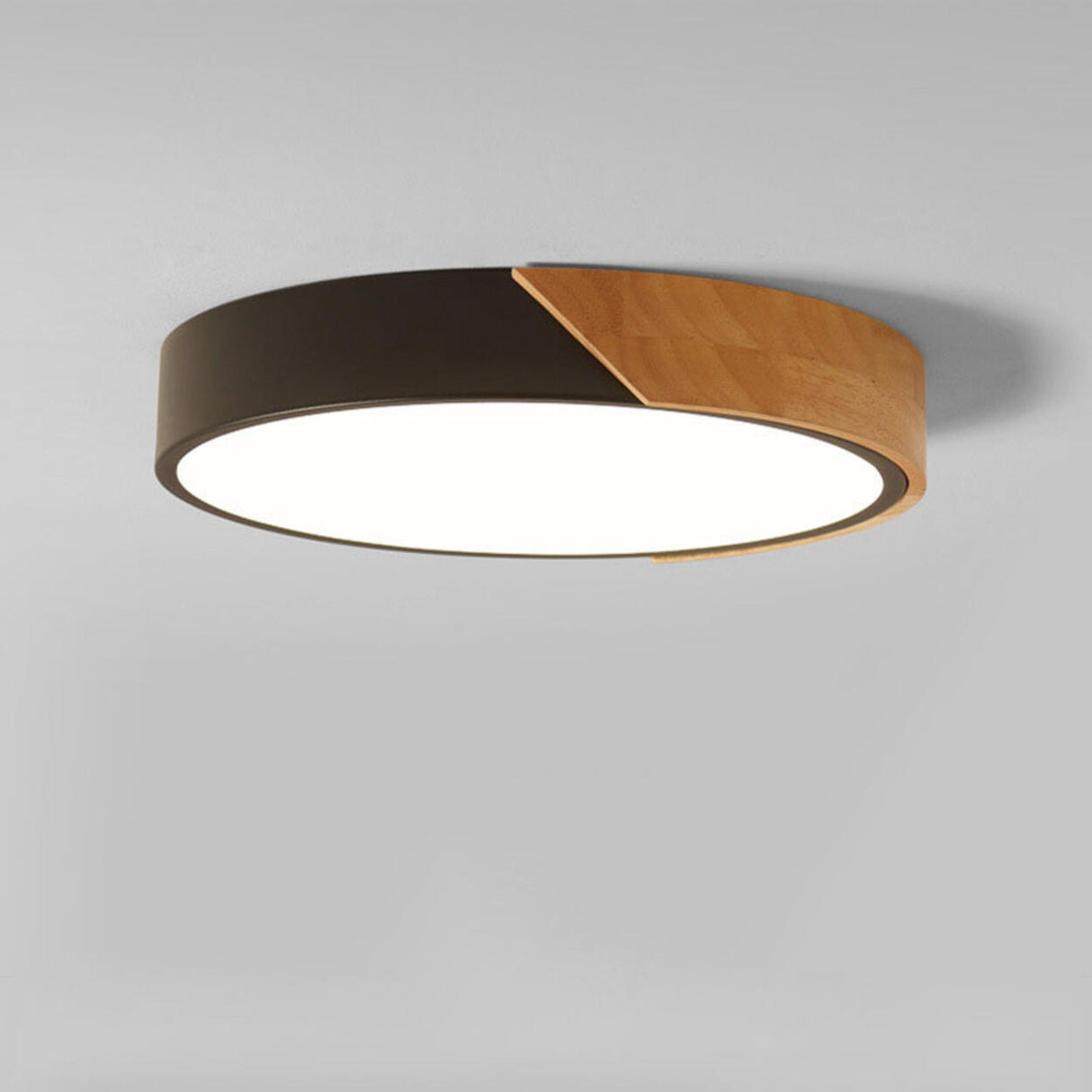 Bedroom Wood Circular White Flush Mount Ceiling Light Image - 5