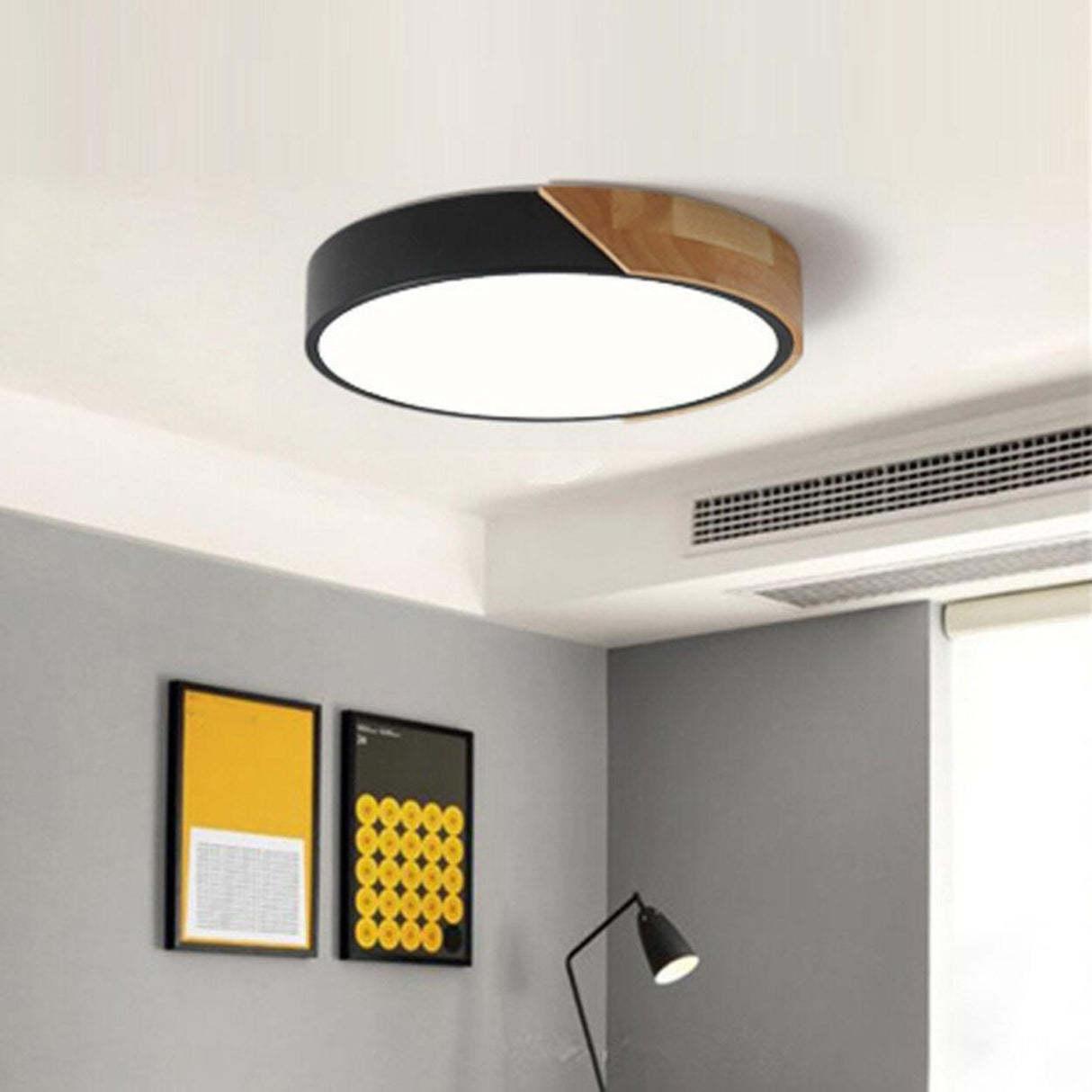 Bedroom Wood Circular White Flush Mount Ceiling Light Image - 6