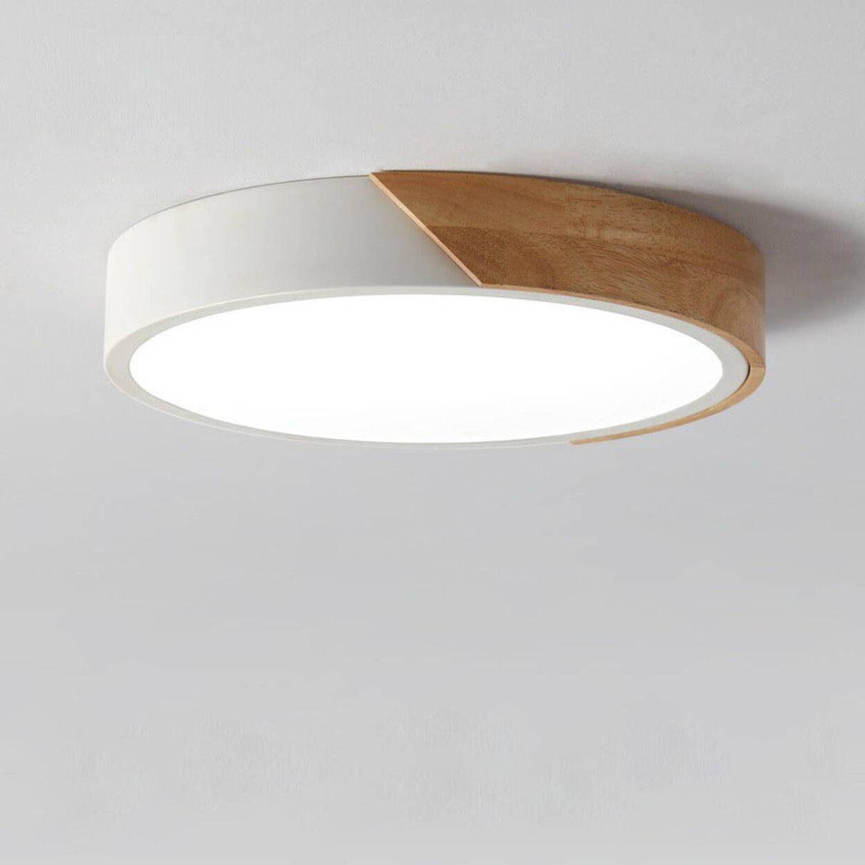 Bedroom Wood Circular White Flush Mount Ceiling Light Image - 7