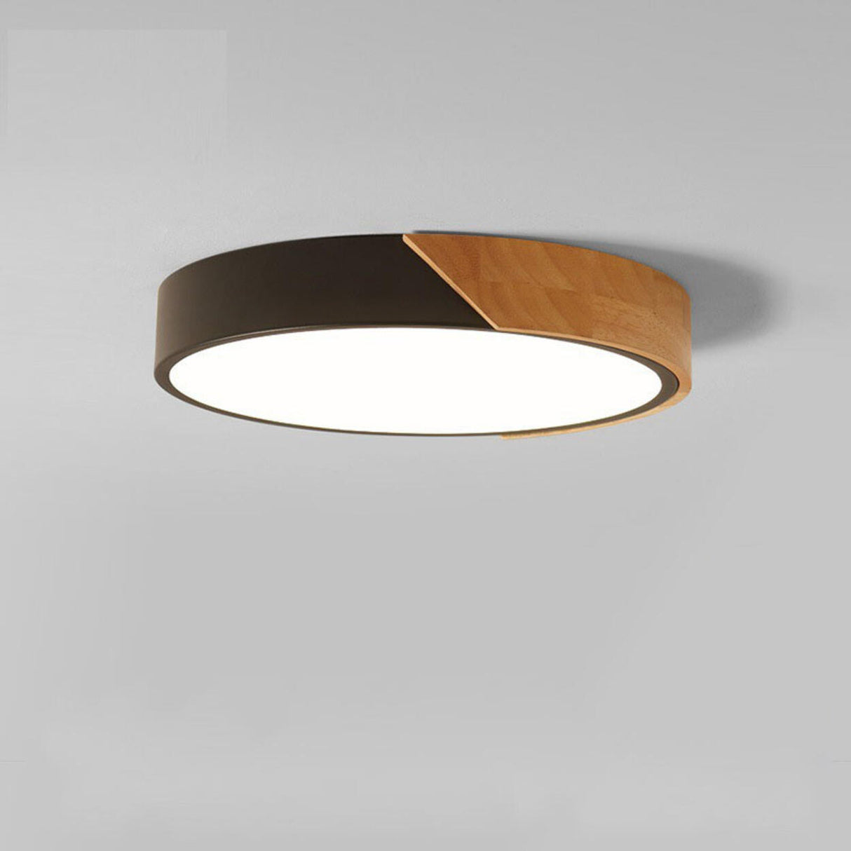 Bedroom Wood Circular White Flush Mount Ceiling Light Image - 9