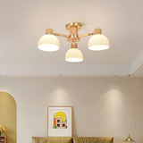 Bedroom Wood Dome Semi-Flush Mount Light 3 Lights Image - 4