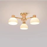 Bedroom Wood Dome Semi-Flush Mount Light 3 Lights Image - 7