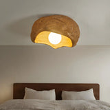 Bedroom Wood Finish Organic Resin Flush Mount Light Image - 1