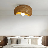 Bedroom Wood Finish Organic Resin Flush Mount Light Image - 3