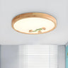 Bedroom Wood Ginkgo Leaf Round LED Flush Mount Light Image - 1