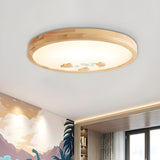 Bedroom Wood Ginkgo Leaf Round LED Flush Mount Light Image - 7